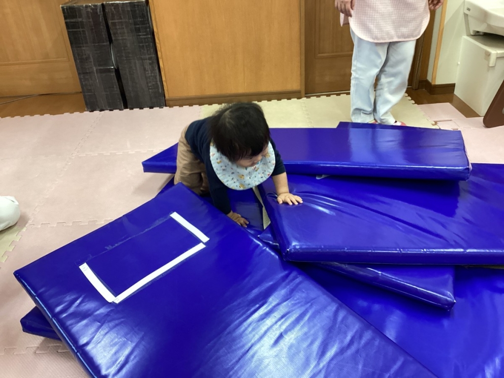 1月運動プログラムの様子(らっこ・マットの山)