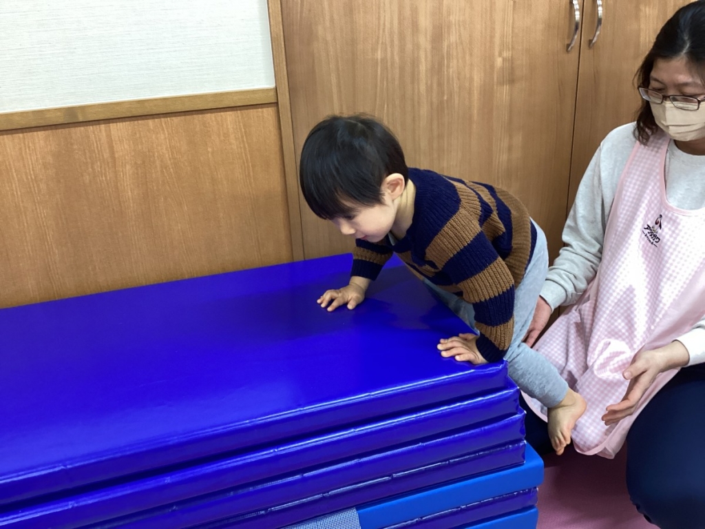 1月運動プログラムの様子(いるか・10段マット上り下り)