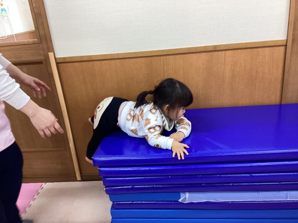 1月運動プログラムの様子(いるか・10段マット上り下り)
