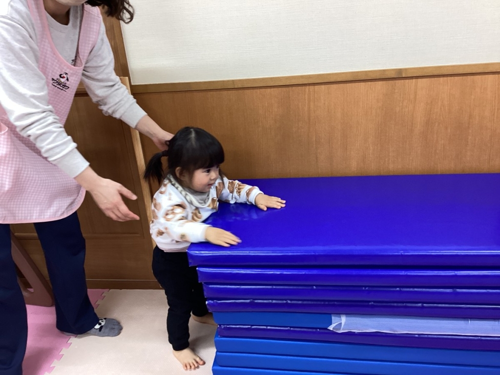 1月運動プログラムの様子(いるか・10段マット上り下り)