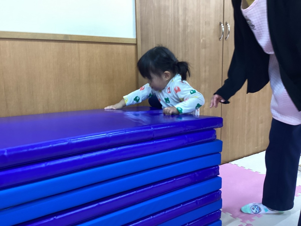 4月運動プログラムの様子(くじら・10段マット上り下り)