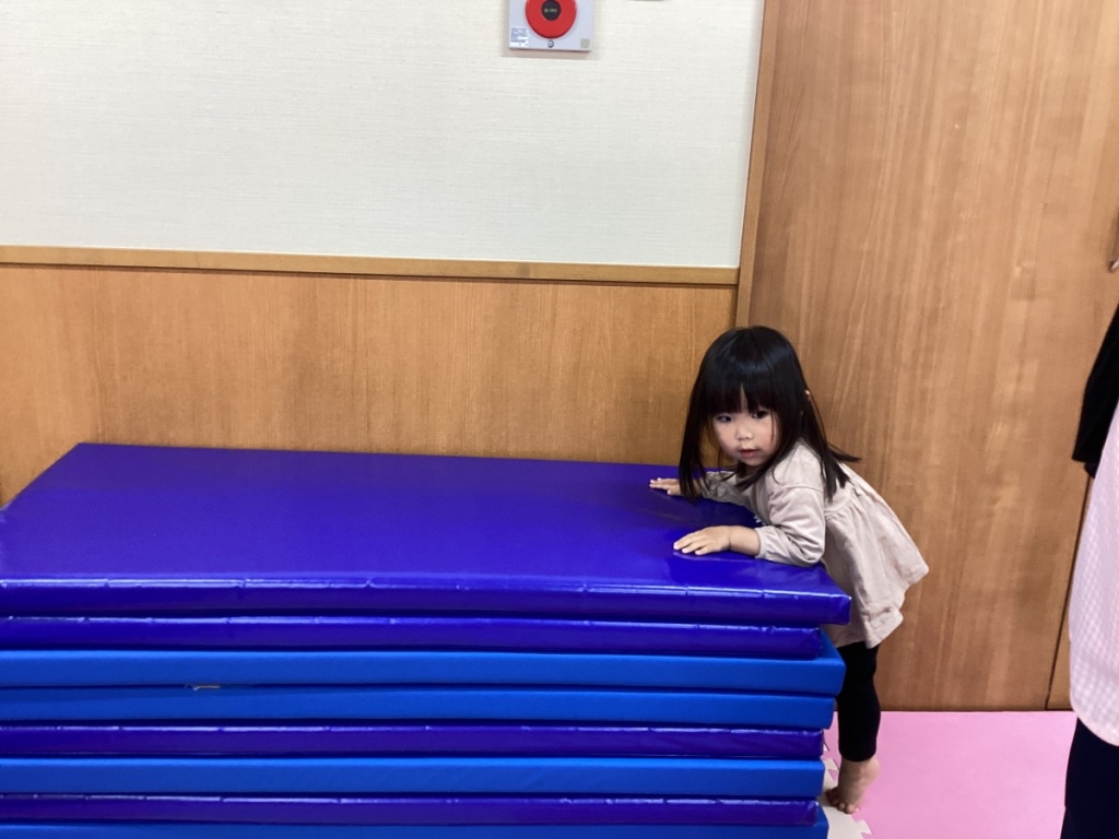 4月運動プログラムの様子(くじら・10段マット上り下り)