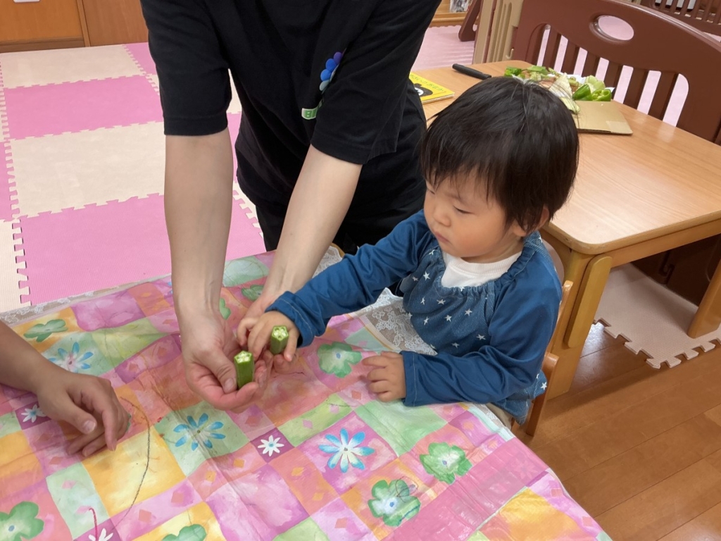 野菜を手に取り観察する様子