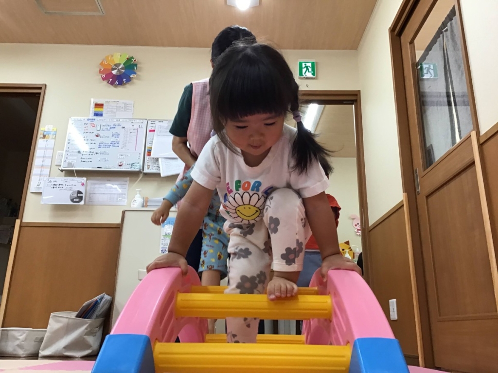 はしごを渡る園児