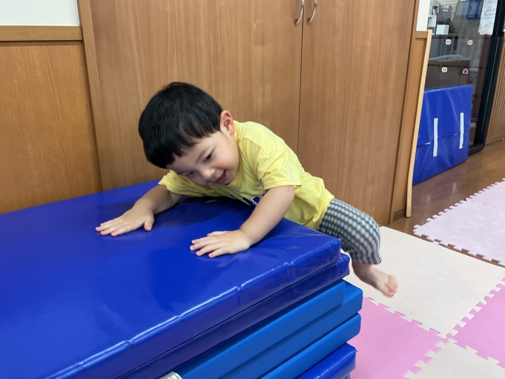 8月運動プログラムの様子(いるか組・マット上り下り)