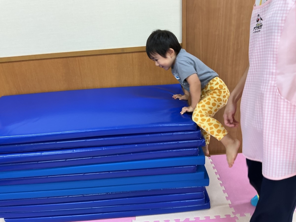 9月運動プログラムの様子(くじら・12段マット上り下り)